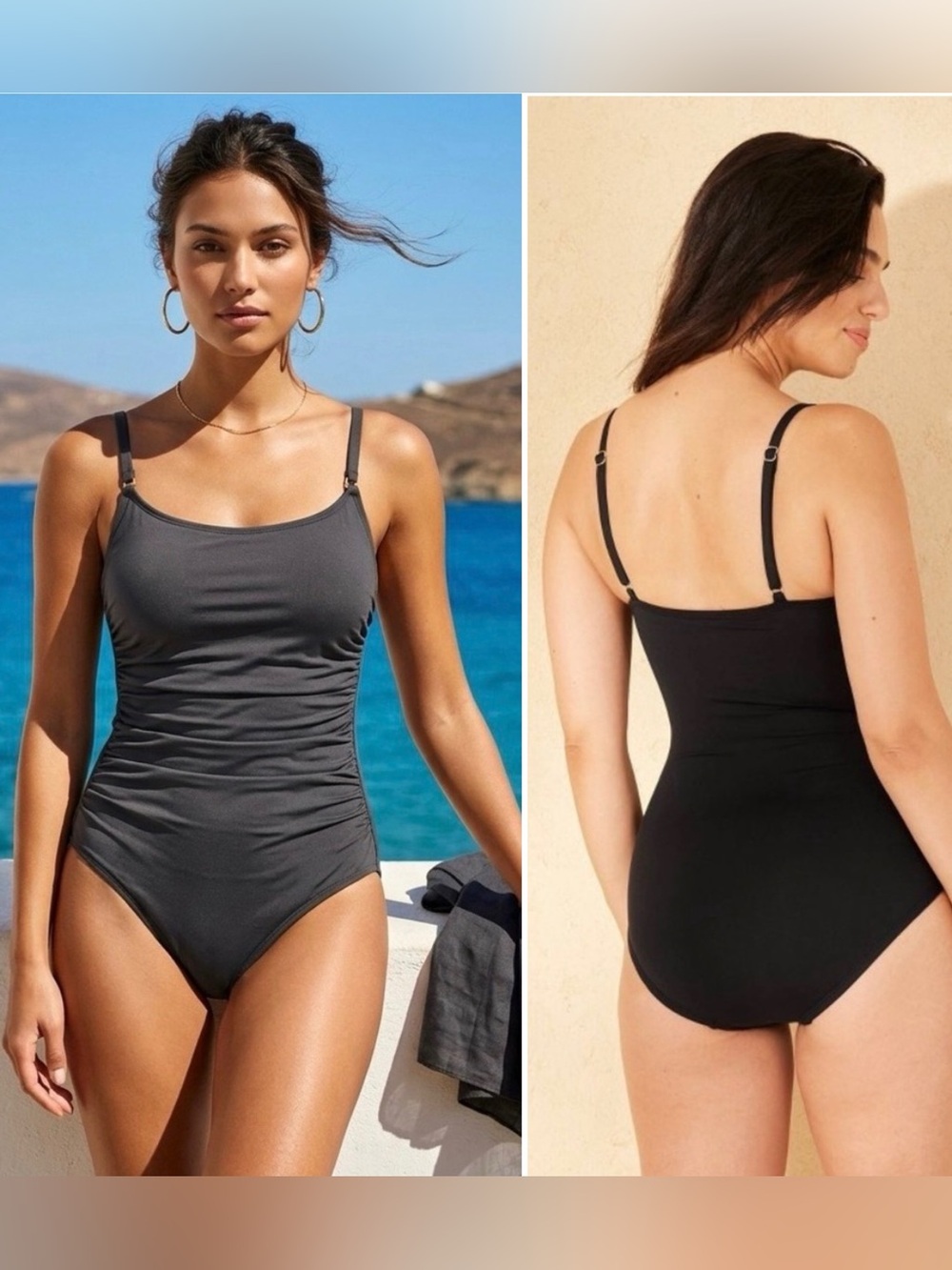 NWT Shirred Scoopneck One Piece Black Swimsuit w/ Tummy Control Full Seat S 4-6